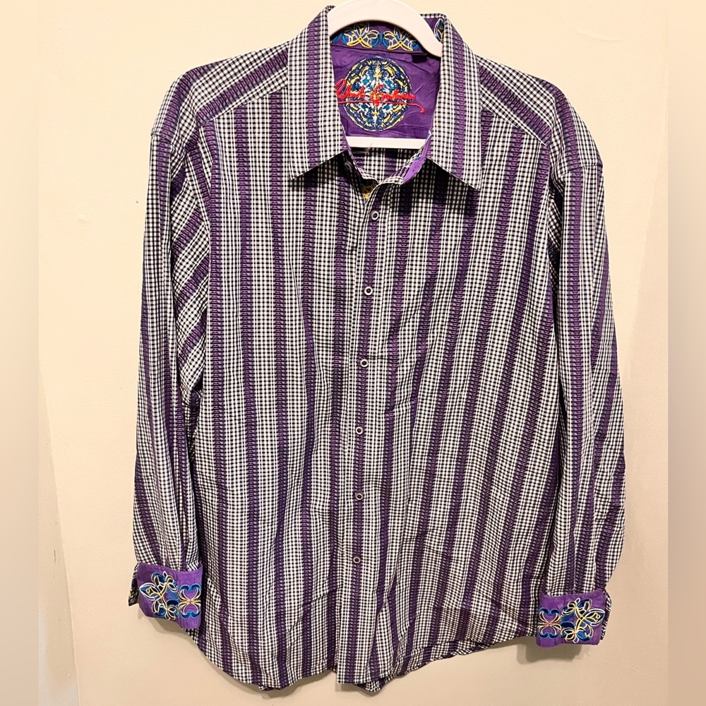 Robert Graham- Men’s XL -Purple & White -100% Cotton- Art Print Button-up Shirt